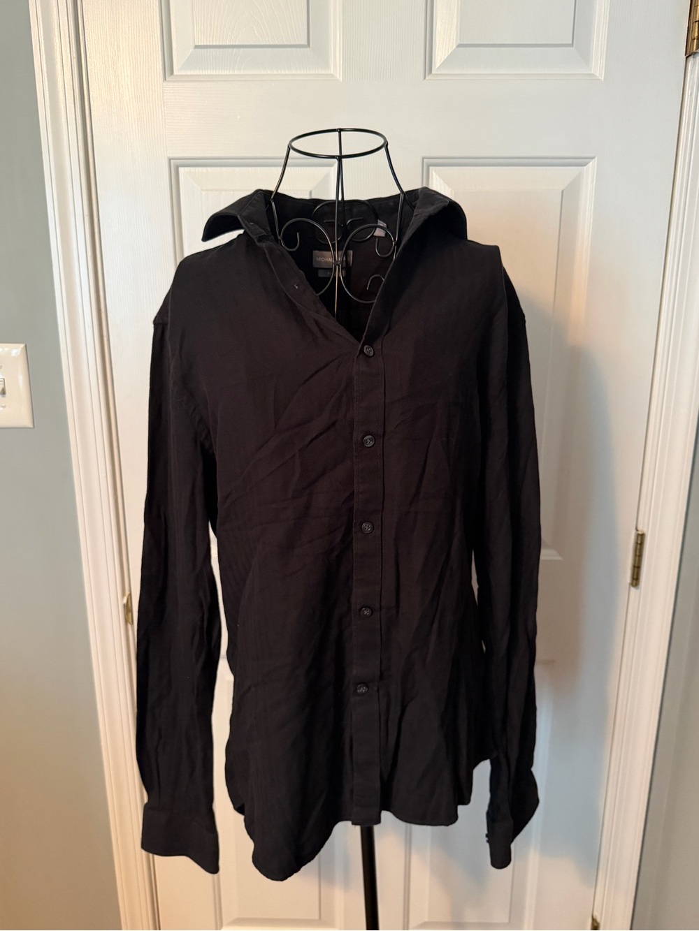Michael Kors Men's Black Hooded Button-Front Shirt Jacket